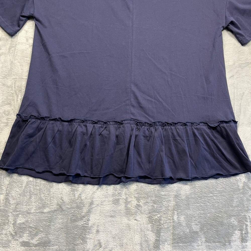 MEROKEETY Peplum T-Shirt Women Navy Blue Ruffle Hem Short Sleeve Crew Neck Large - Picture 8 of 14